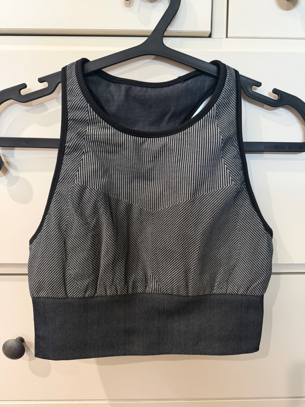 lululemon athletica Black & White Striped High-Neck Sports Bra